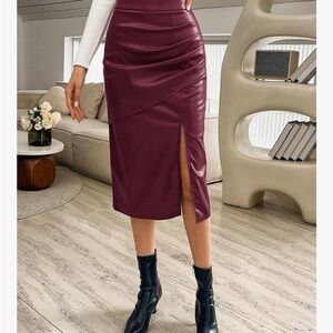 Elegant Burgundy Faux Leather Skirt